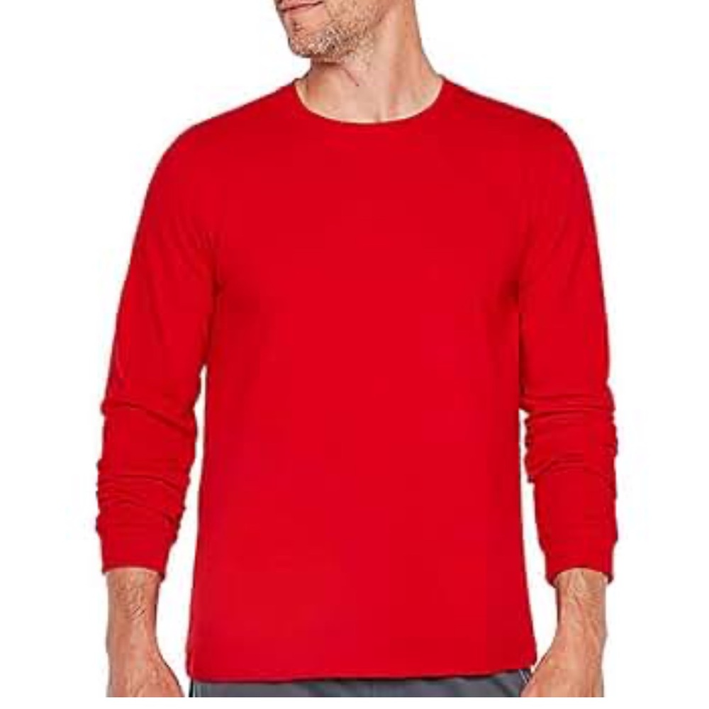 Burt's Bees Baby Men's L Red Crew Neck Ribbed Henley Tee Shirt Top Christmas